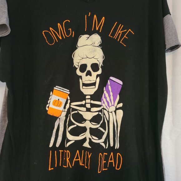 OMG, I'm Like Literally Dead Skeleton with Bun PSL Night Shirt Size XL - Picture 9 of 9
